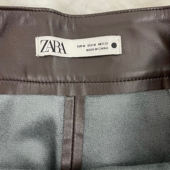 Zara Wide Leg Ankle Crop Faux Leather Pants Size Medium Brown - Picture 4 of 5